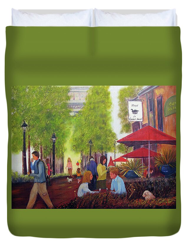 Cafe Duvet Cover featuring the painting French Cafe by Loretta Luglio