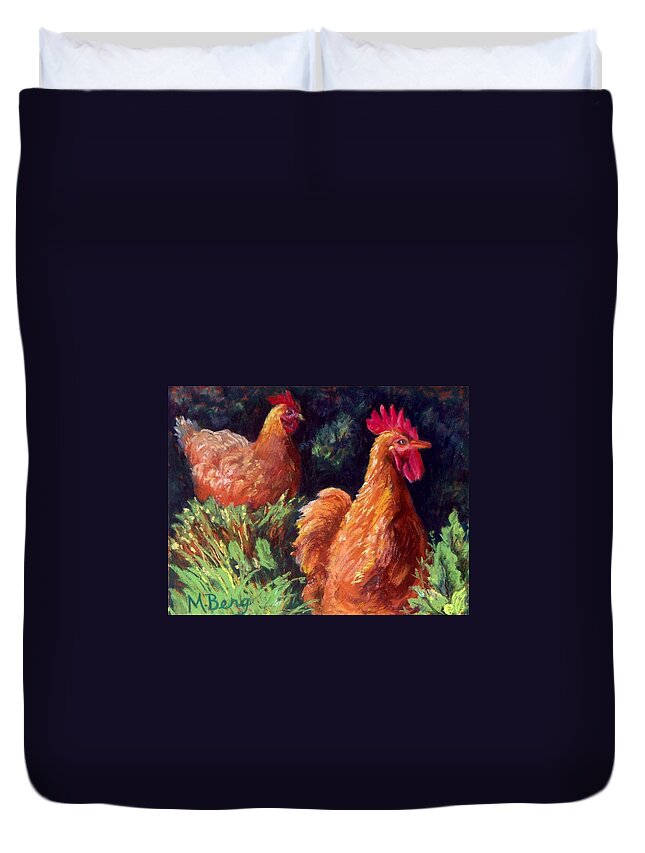 Pastel Duvet Cover featuring the painting French Chickens by Marian Berg