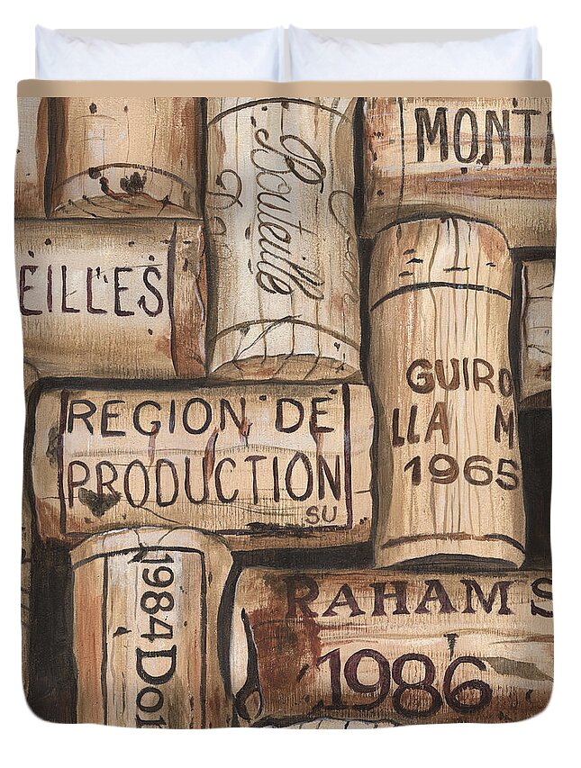 Alcohol Duvet Cover featuring the painting French Corks by Debbie DeWitt