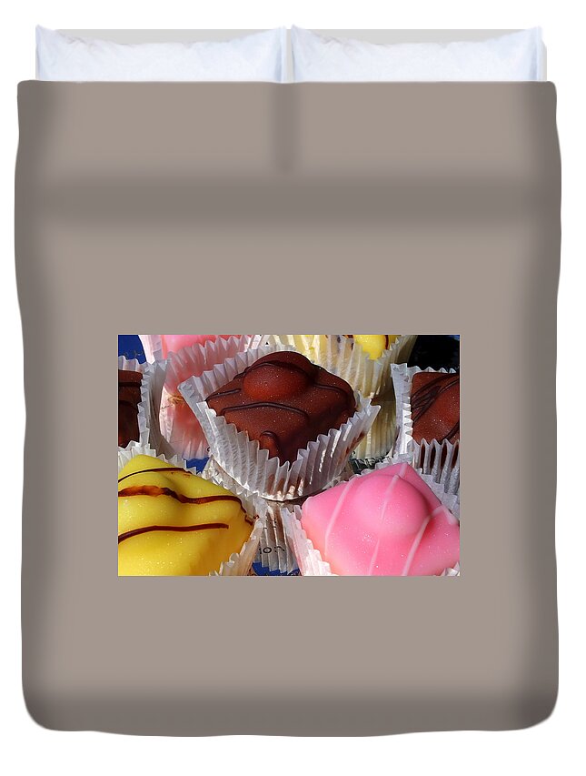 Cake Duvet Cover featuring the photograph French Fancies by Guy Pettingell