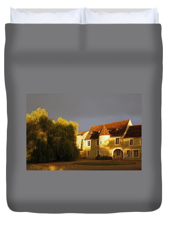 House Duvet Cover featuring the digital art French house at sunset by Steve Ball