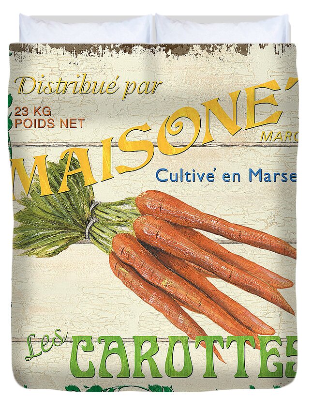 Carrots Duvet Cover featuring the painting French Veggie Sign 2 by Debbie DeWitt