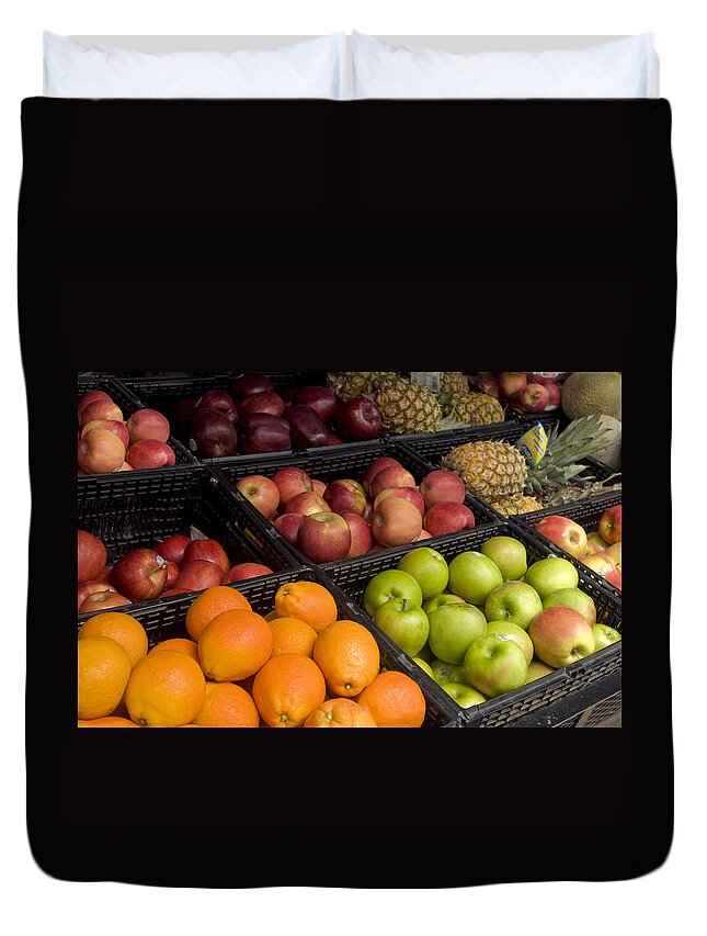 Science Duvet Cover featuring the photograph Fresh Fruit, Farmers Market Display by Science Source