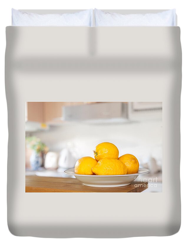 Lemon Duvet Cover featuring the photograph Freshly Picked Lemons by Amanda Elwell