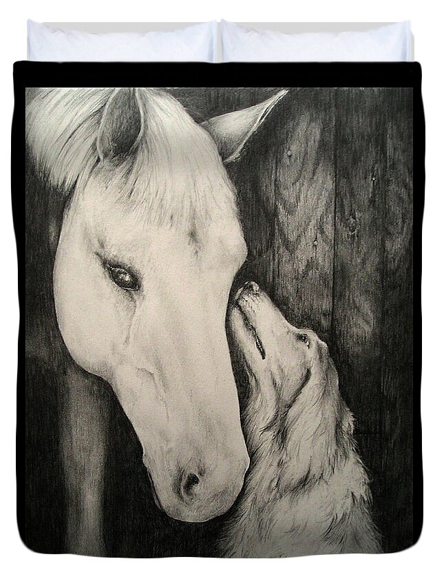 Horse Duvet Cover featuring the drawing Friends by Catherine Howley