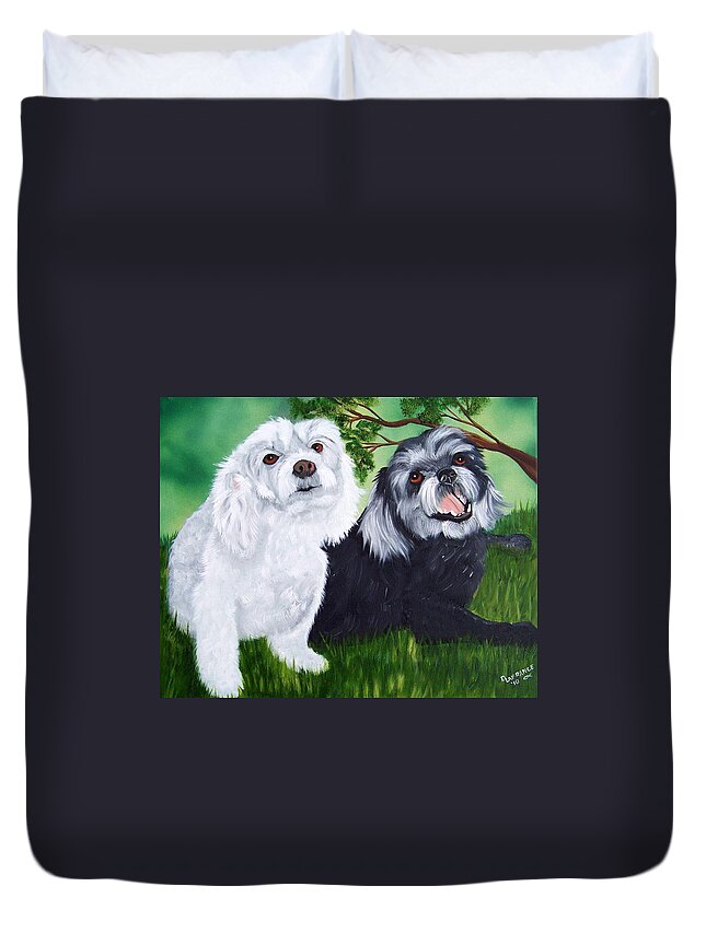 Dog Duvet Cover featuring the painting Friends by Debbie LaFrance