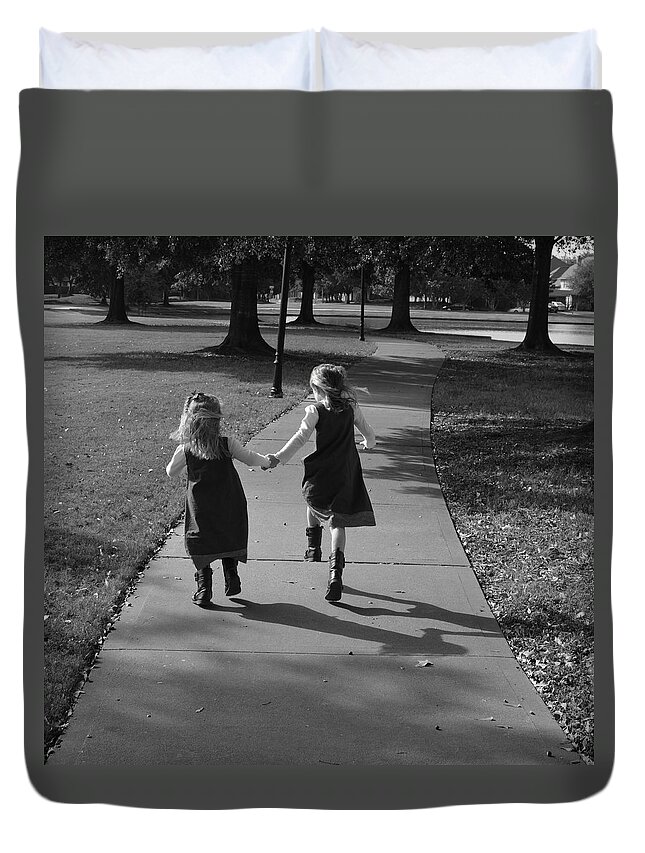Black And White Duvet Cover featuring the photograph Friends Forever by David Morefield
