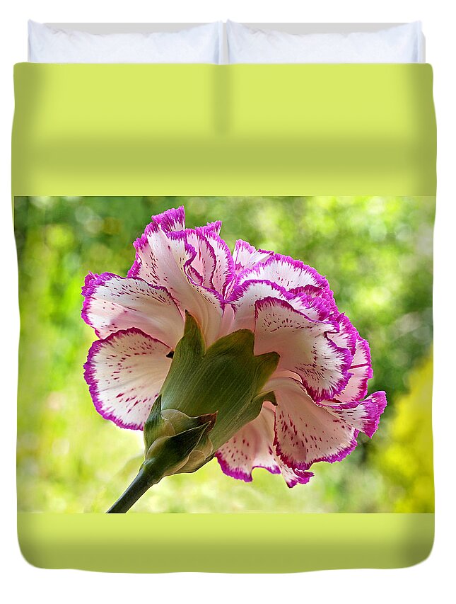 Pink Flower Duvet Cover featuring the photograph Frilly Carnation by Gill Billington