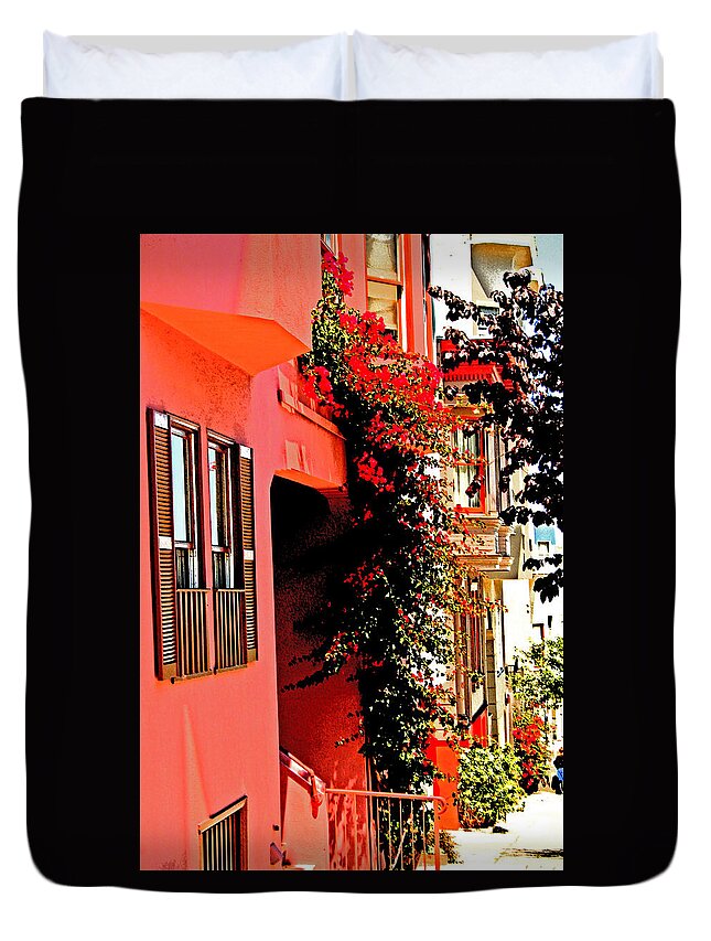 Telegraph Hill Duvet Cover featuring the photograph Frisco Street Flowers by Joseph Coulombe