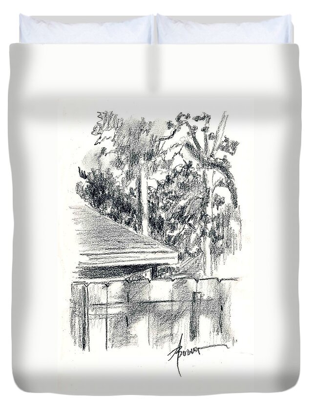 Trees Duvet Cover featuring the painting From the Breakfast Room Window by Adele Bower
