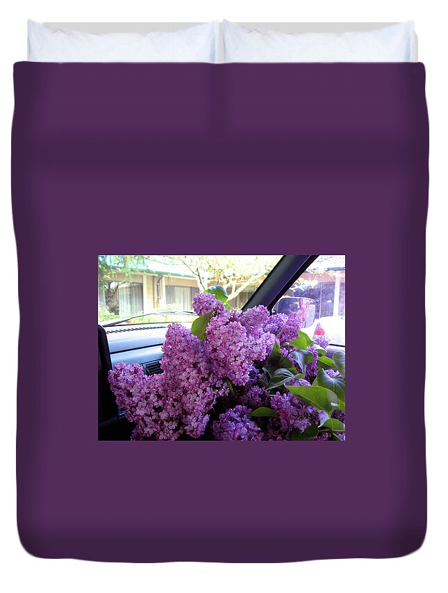 Flowers Duvet Cover featuring the photograph Front Seat Full Of Lilacs by Kym Backland