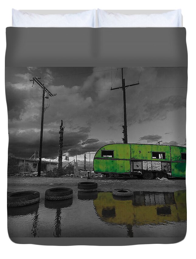 Airstream Duvet Cover featuring the photograph Front Yard Path Black and White by Scott Campbell