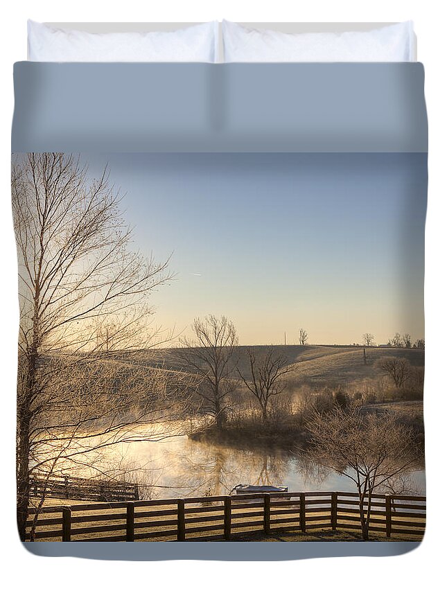 Sunrise Duvet Cover featuring the photograph Frosty sunrise by Alexey Stiop