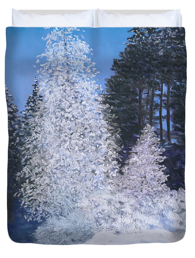 Frosty Duvet Cover featuring the painting Frosty Trees by Ginny Neece