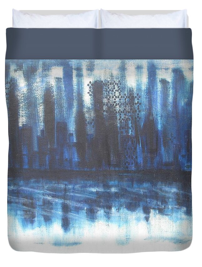 Oil Painting Duvet Cover featuring the painting Frozen Skyline by Diane Pape