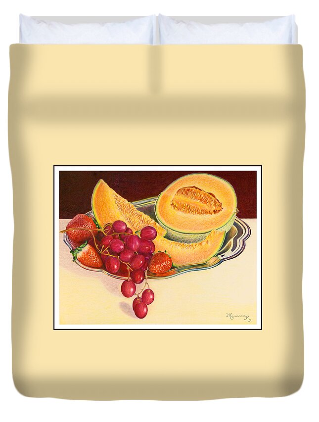 Fruit Duvet Cover featuring the painting Fruit Platter by Mariarosa Rockefeller