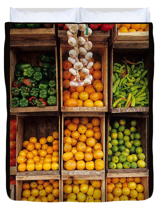 Street Market Duvet Cover featuring the photograph Fruits And Vegetables In Open-air Market by William H. Mullins