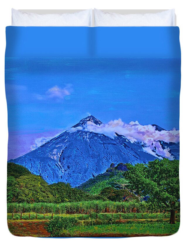 Volcano Duvet Cover featuring the painting Fuego Volcano Guatamala by Deborah Boyd