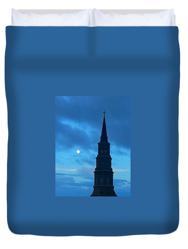 Fullmoon Duvet Cover featuring the photograph Full Moon In The Holy City by Joetta Beauford