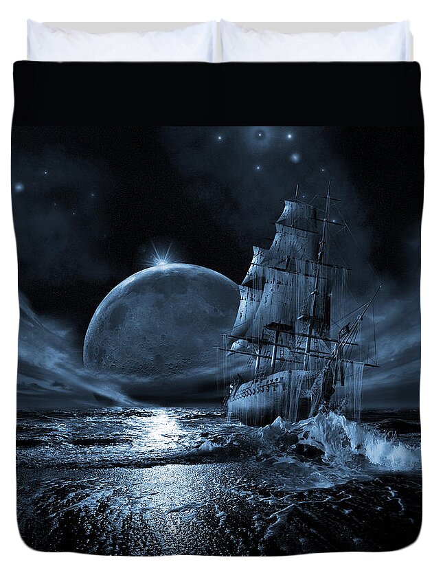 Journey Duvet Cover featuring the digital art Full moon rising by George Grie