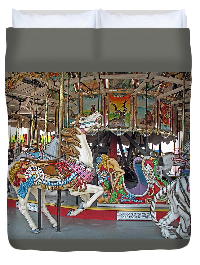 Carousel Duvet Cover featuring the photograph Fun and Colorful by Barbara McDevitt