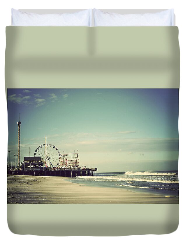 Funtown Pier Duvet Cover featuring the photograph Funtown Pier Seaside Heights New Jersey Vintage by Terry DeLuco