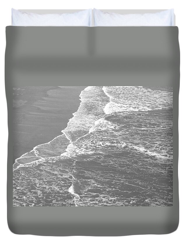 Coast Duvet Cover featuring the photograph Galveston Tide in Grayscale by Connie Fox