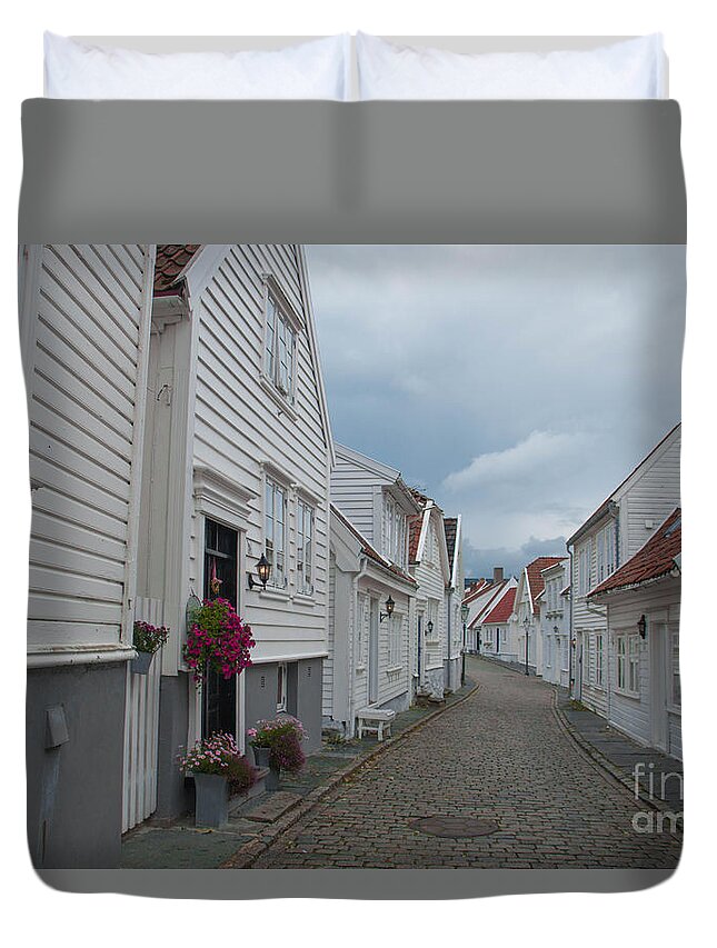 Scandinavian Duvet Cover featuring the photograph Gamle Stavanger Norway 3 by Amanda Mohler