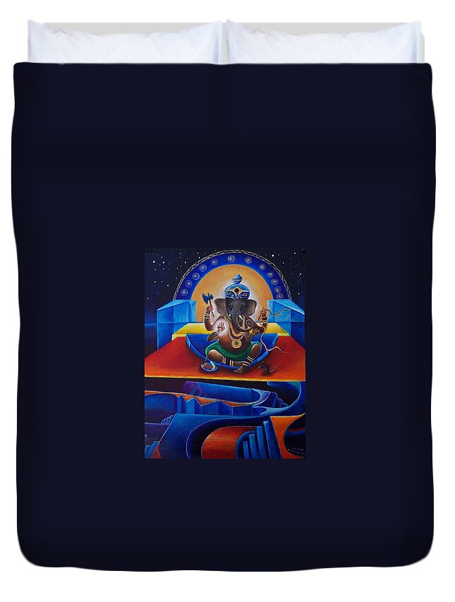 Ganesha Duvet Cover featuring the painting Ganesha by Wolfgang Schweizer