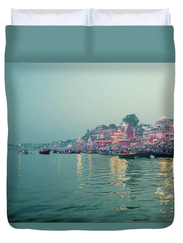 Tranquility Duvet Cover featuring the photograph Ganga River, Varanasi by Enn Li  Photography