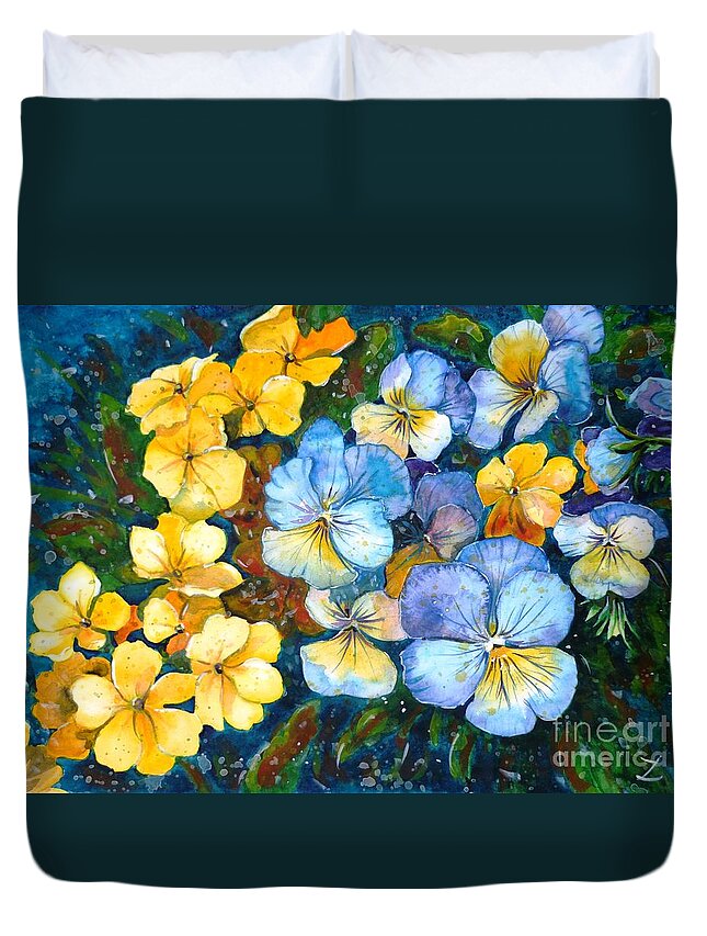 Garden Duvet Cover featuring the painting Garden Harmony by Zaira Dzhaubaeva