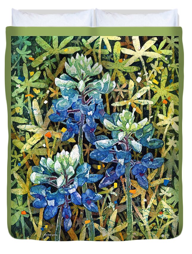 Bluebonnet Duvet Cover featuring the painting Garden Jewels II by Hailey E Herrera
