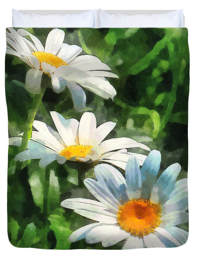 Daisy Duvet Cover featuring the photograph Gardens - Three White Daisies by Susan Savad