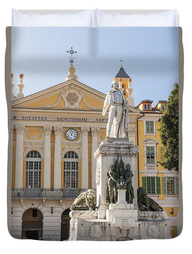 Giuseppe Duvet Cover featuring the photograph Garibaldi monument in Nice France by Elena Elisseeva