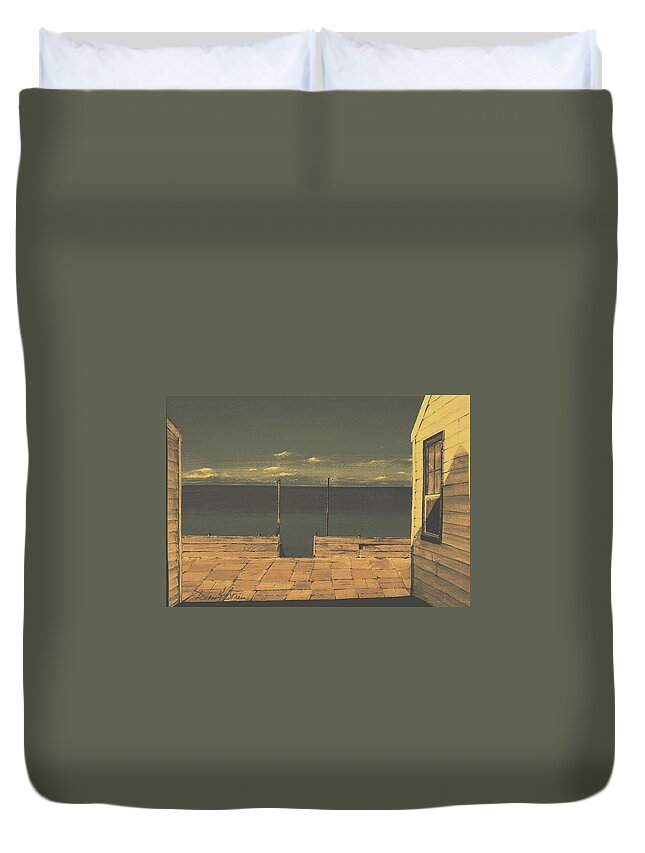 Stairs Duvet Cover featuring the painting Gateway to the Sea by Diane Strain
