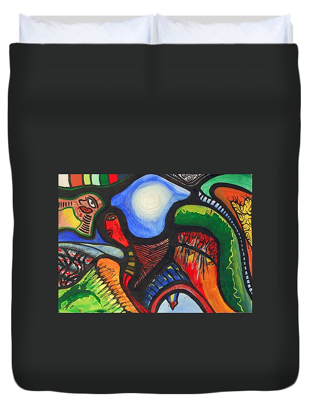 Abstract Duvet Cover featuring the painting Gedachten Gangen by Zohra Boelhouwers