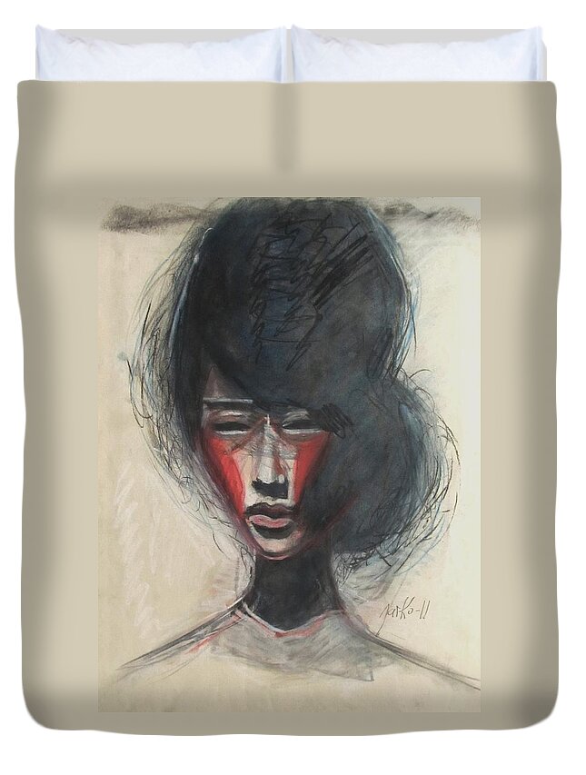 Portrait Art Duvet Cover featuring the painting Memoirs of A Geisha by Jarmo Korhonen aka Jarko