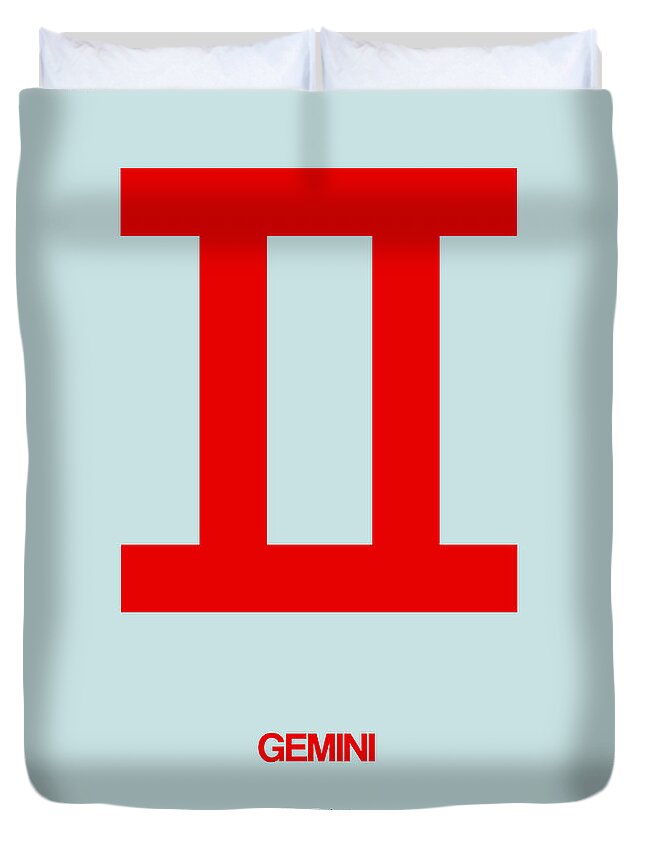 Gemini Duvet Cover featuring the digital art Gemini Zodiac Sign Red by Naxart Studio