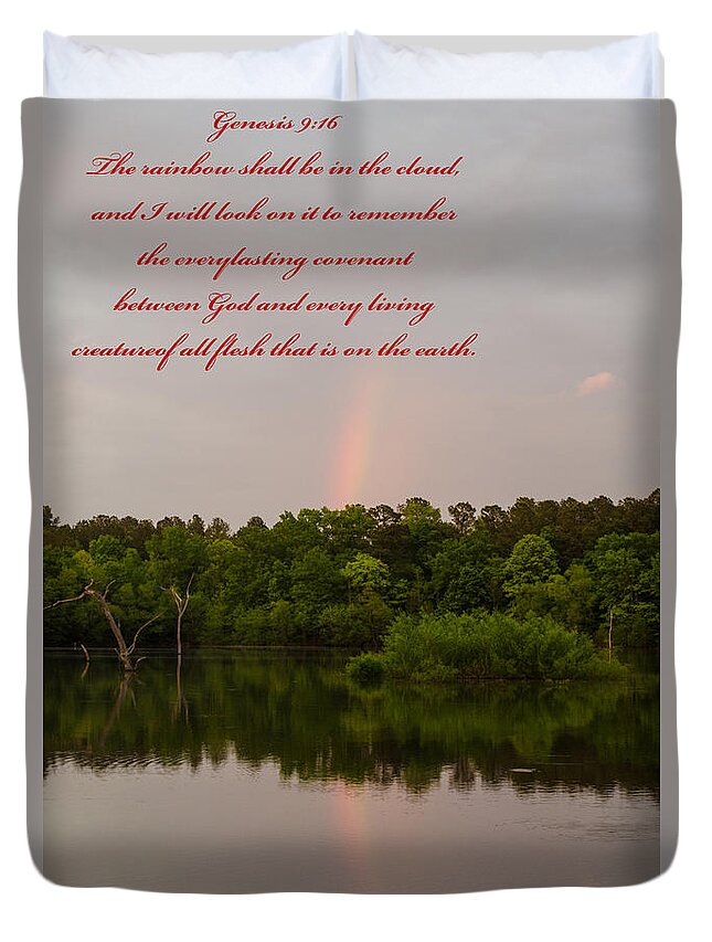 Scripture Duvet Cover featuring the photograph Genesis 9 16 by Donna Brown