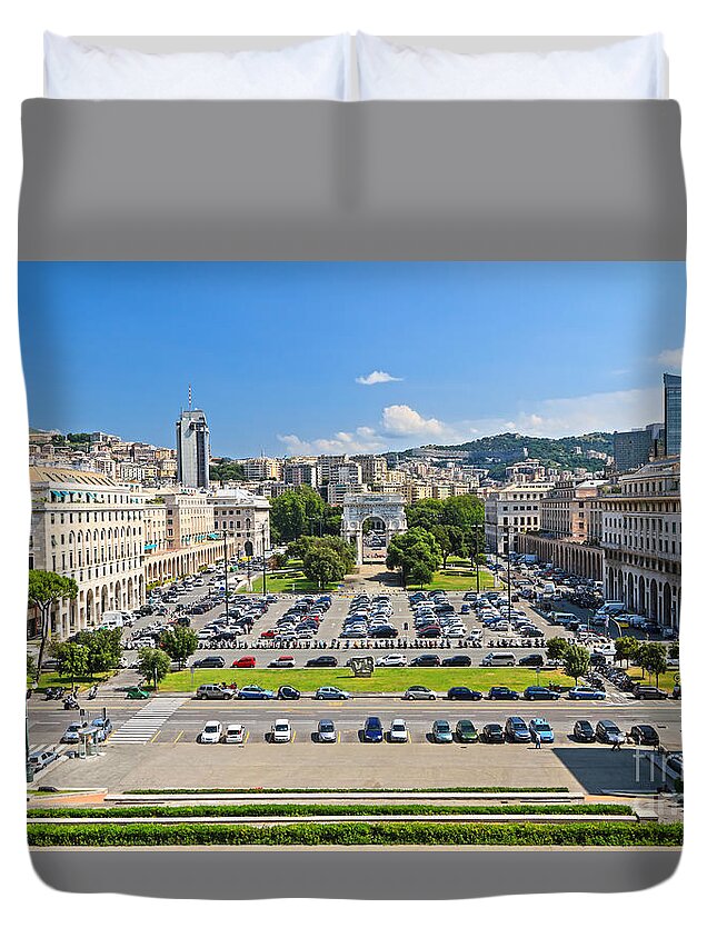 Architecture Duvet Cover featuring the photograph Genova - Piazza della Vittoria overview by Antonio Scarpi
