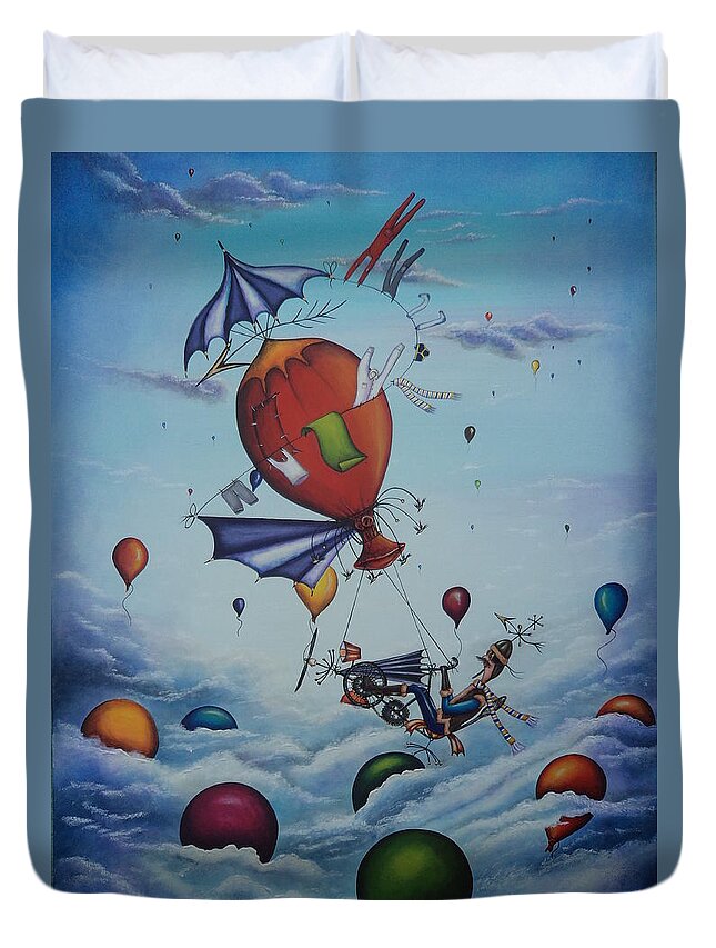 Balloons Duvet Cover featuring the painting Gentlemans Wash Day by Krystyna Spink