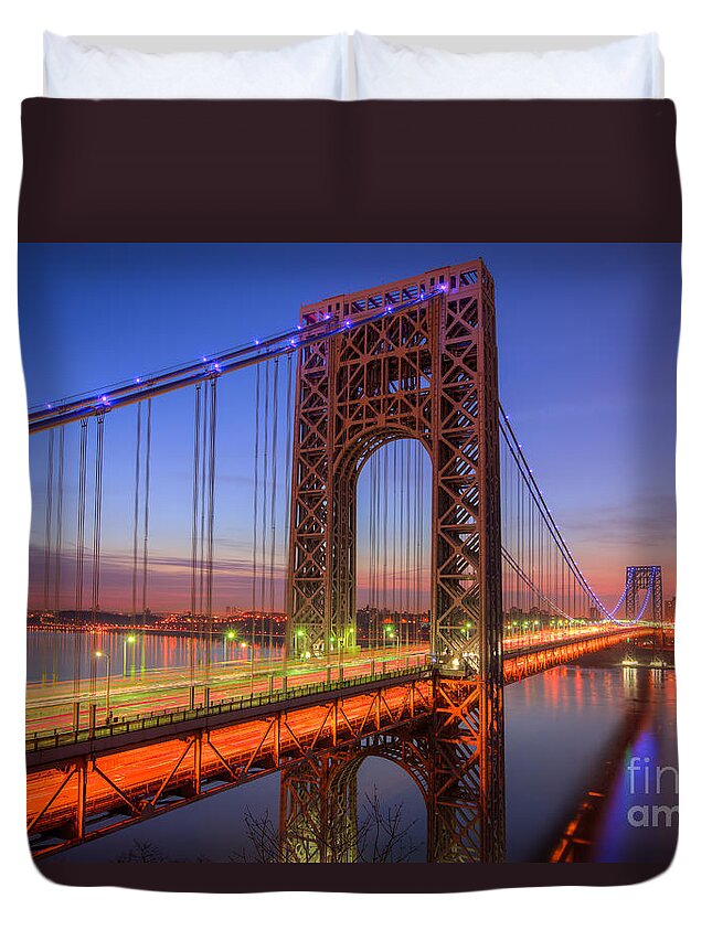 Clarence Holmes Duvet Cover featuring the photograph George Washington Bridge Morning Twilight I by Clarence Holmes