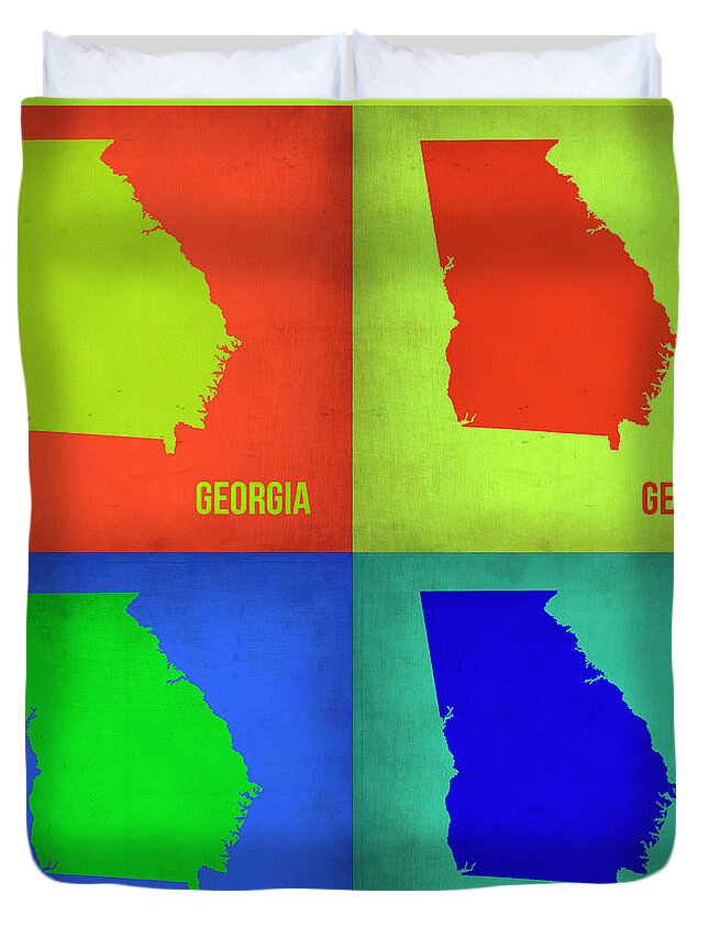 Georgia Map Duvet Cover featuring the painting Georgia Pop Art Map 1 by Naxart Studio