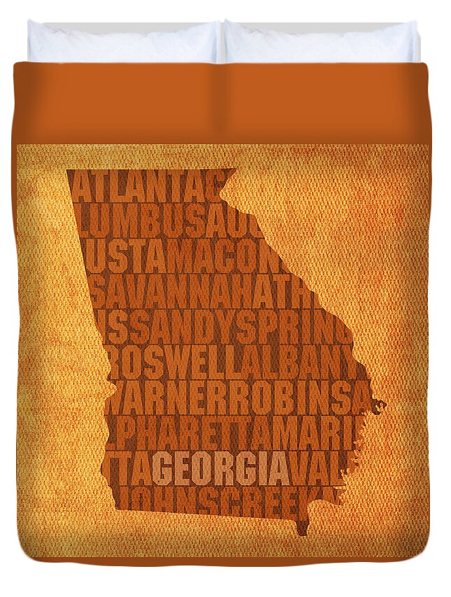 Georgia Word Art State Map On Canvas Duvet Cover featuring the mixed media Georgia Word Art State Map on Canvas by Design Turnpike