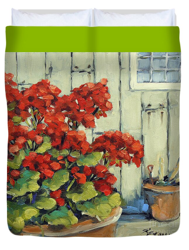 Artist Painter Duvet Cover featuring the painting Geranium Blooms by Prankearts by Richard T Pranke