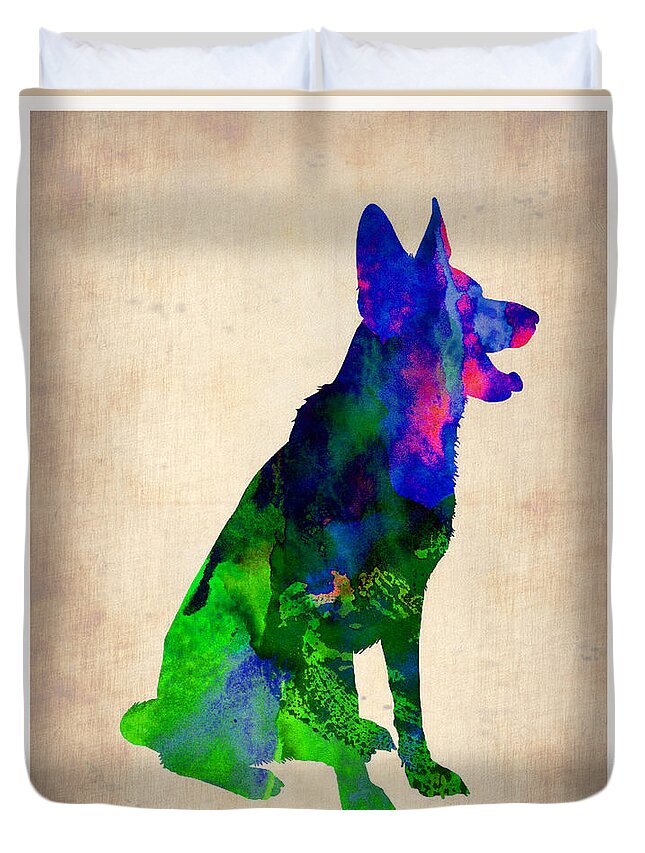 German Sheppard Duvet Cover featuring the painting German Sheppard Watercolor by Naxart Studio