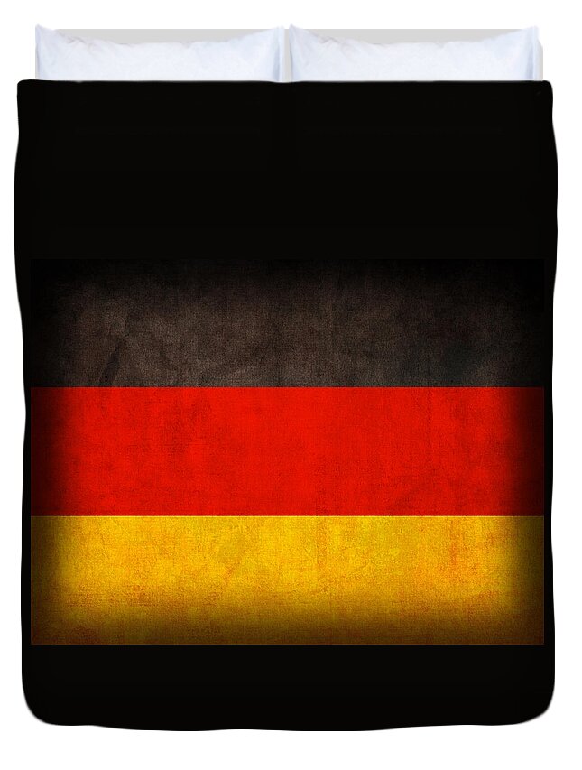 Germany Flag German Europe Dresden Hamburg Berlin Dusseldorf Duvet Cover featuring the mixed media Germany Flag Vintage Distressed Finish by Design Turnpike