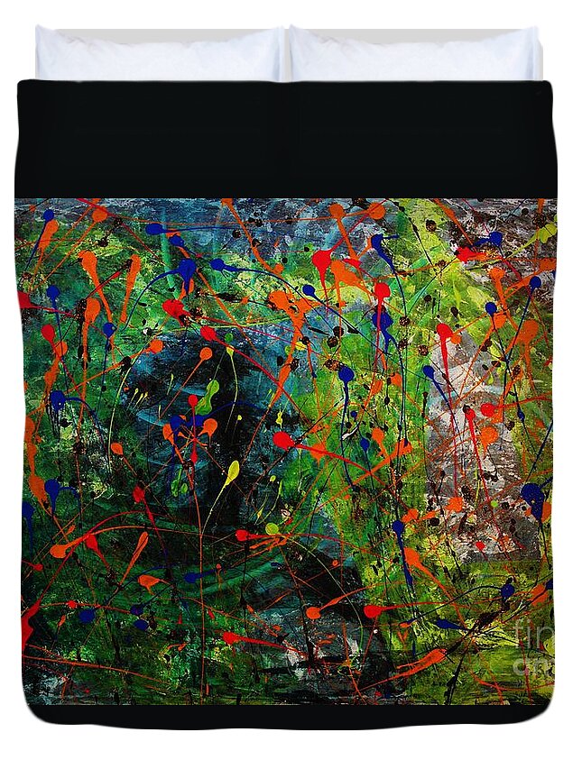 Abstract Duvet Cover featuring the painting Get Happy on a Cloudy Day by Wayne Cantrell