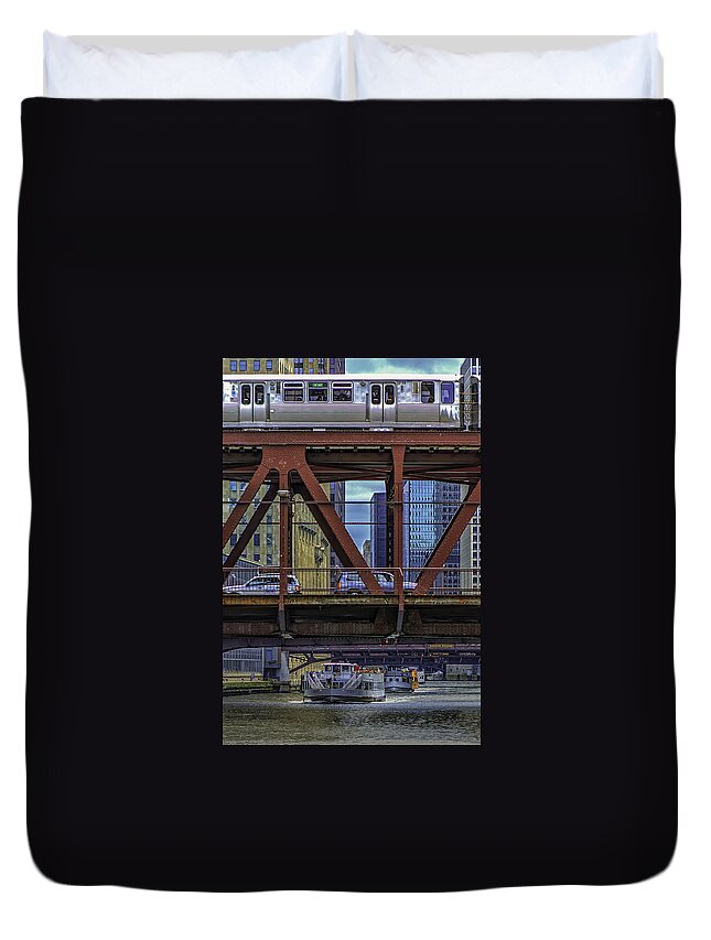 Architecture Duvet Cover featuring the photograph Getting Around Chicago by Don Hoekwater Photography