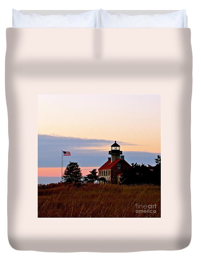 East Point Lighthouse Duvet Cover featuring the photograph Getting Dark At East Point Light by Nancy Patterson